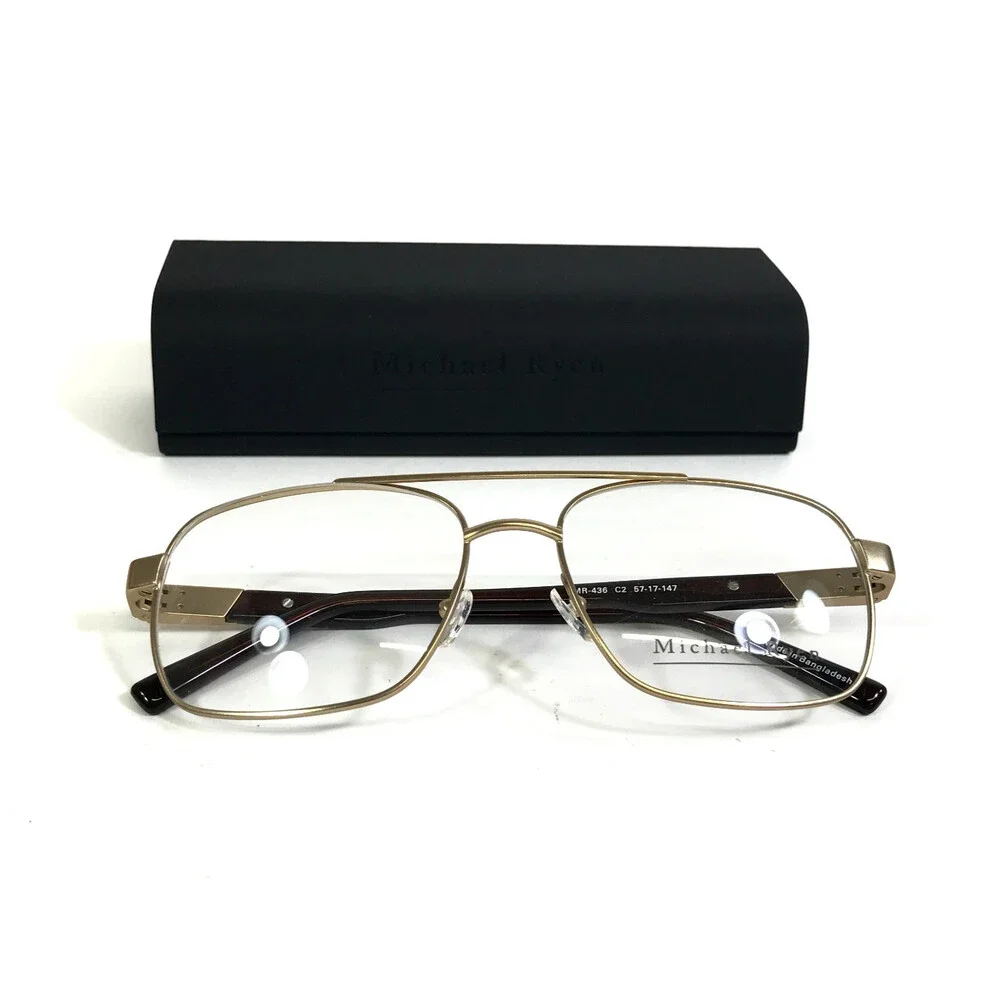 Michael Ryen Eyeglasses Frames MR-436 C2 Matte Gold Brown Aviator 57-17-147
